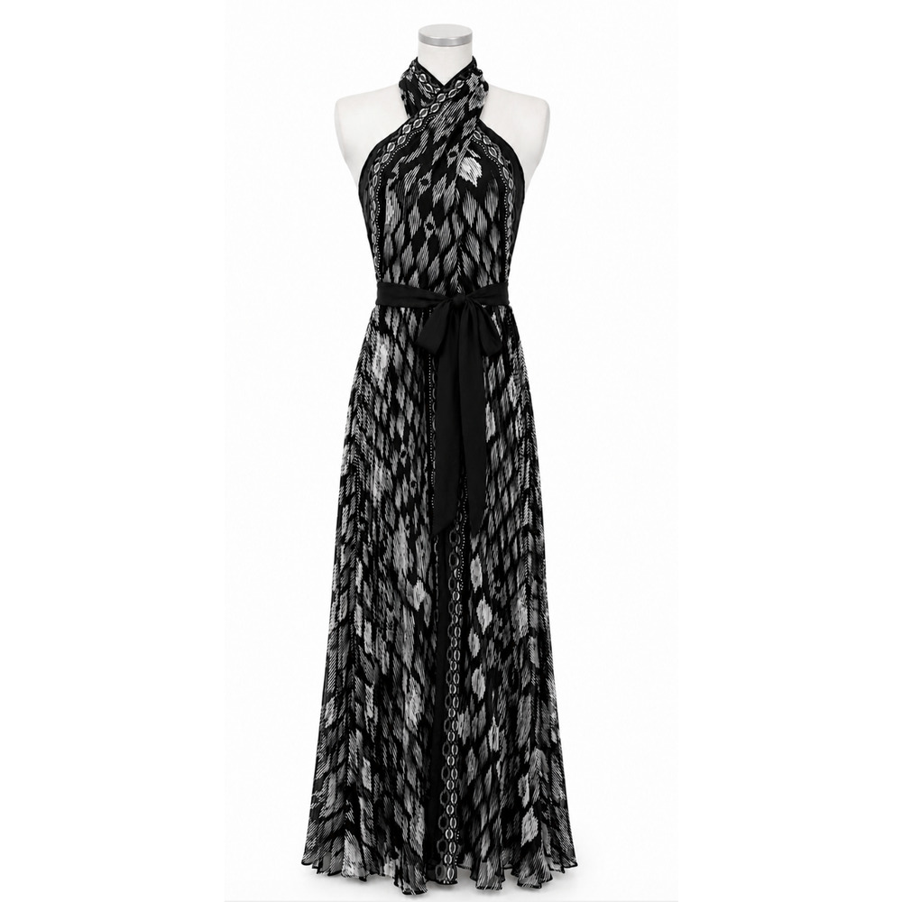 NWT WHITE HOUSE BLACK MARKET WHBM IKAT PRINT HALTER MAXI HALTER DRESS SZ 6 - Picture 3 of 16